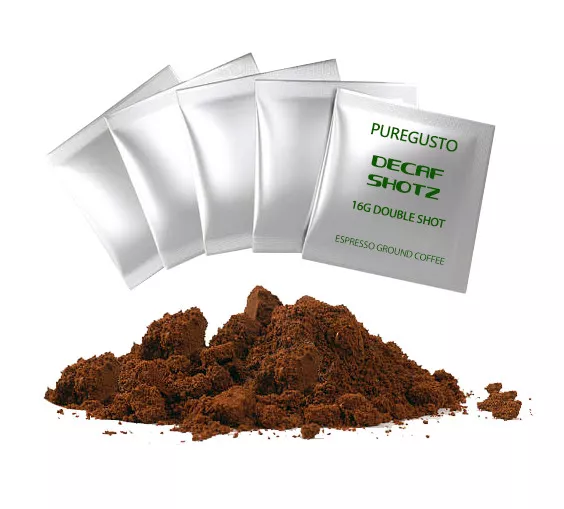 PureGusto Ground SHOTZ Swiss Water Decaf Double Shot 16g x 100