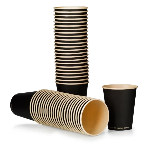 Biodegradable - Black - Aqueous - Plastic Free - Paper Cups & Lids