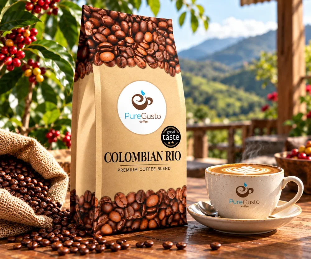 PureGusto Colombian Rio Magdalena Great Taste Award Coffee Beans 6 x 1 KG - Discount Coffee Beans
